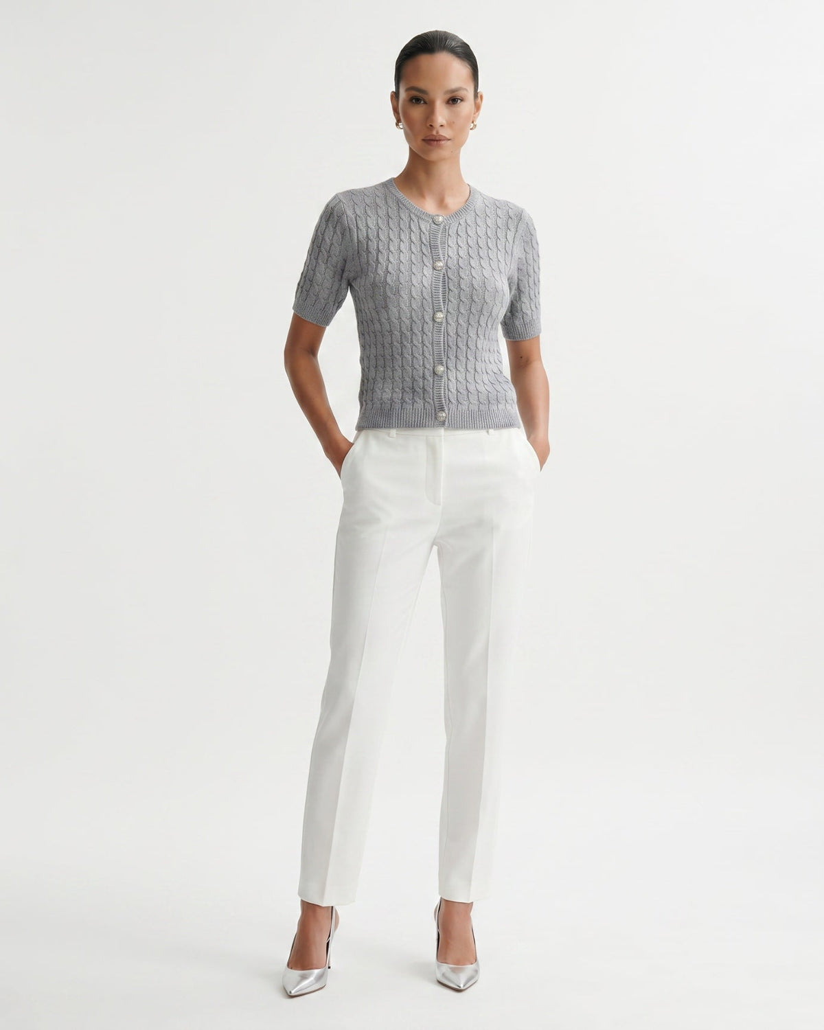Slim Fit Short Sleeve Cropped Knitted Cardigan