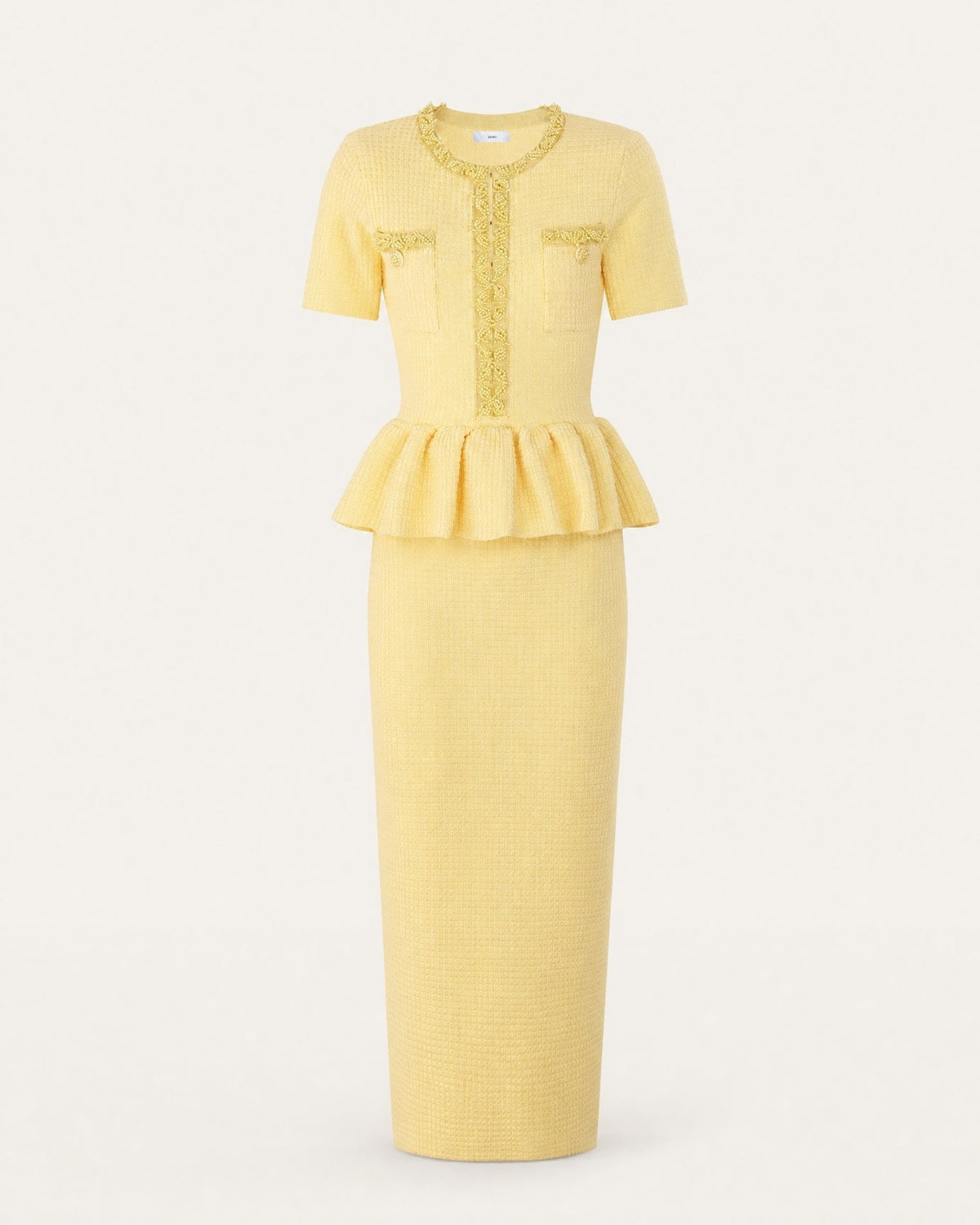 Embellished Short Sleeve Fitted Viscose Knit Midi Dress – view 9