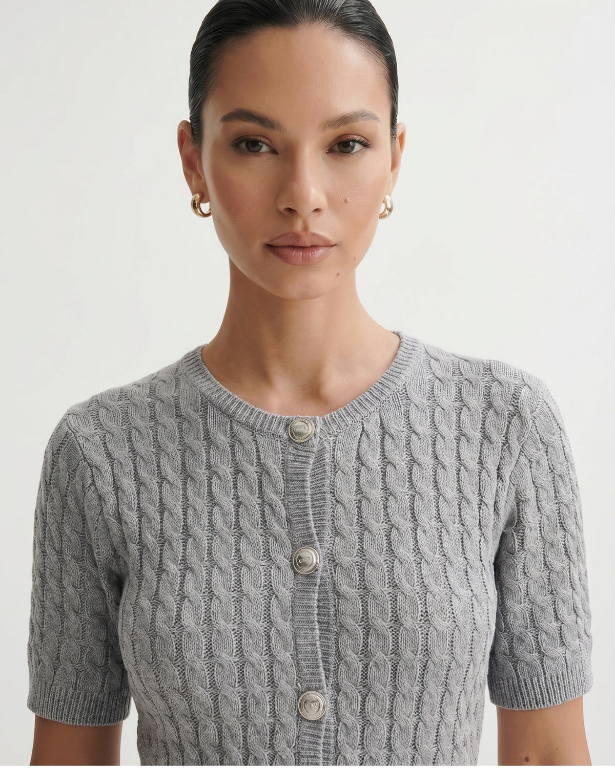 Slim Fit Short Sleeve Cropped Knitted Cardigan
