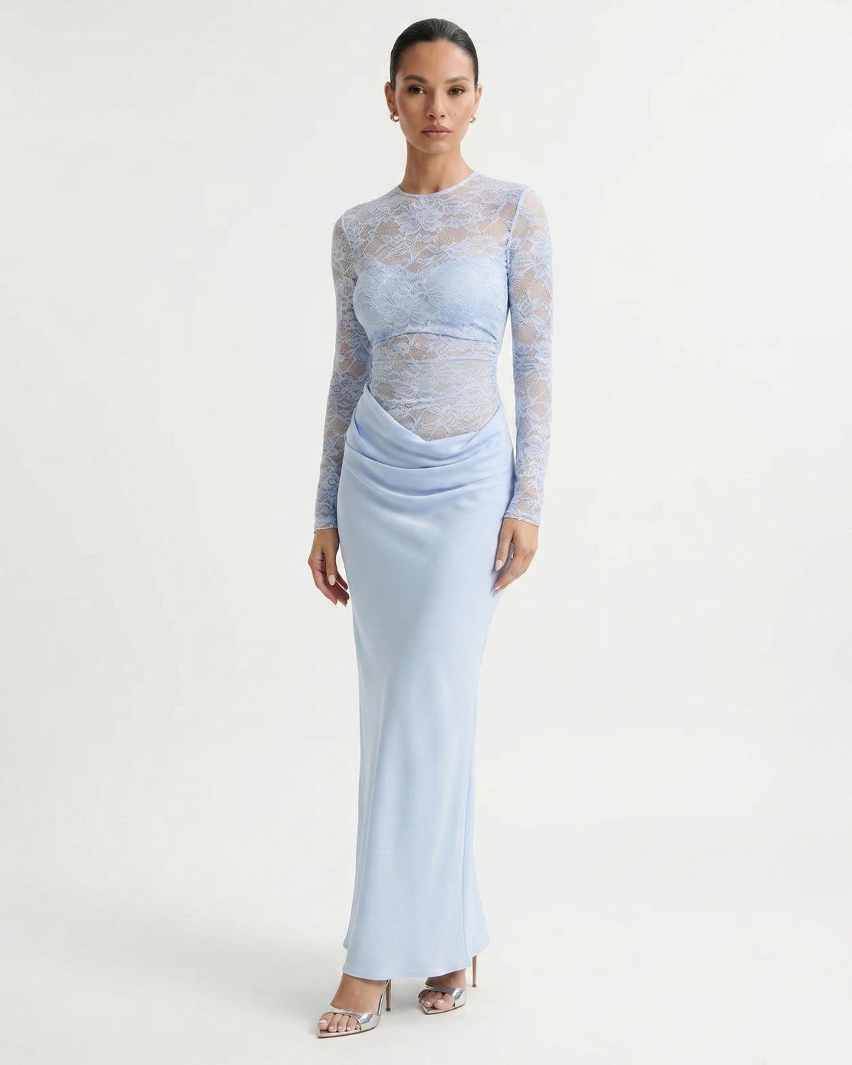 Lace Panelled Stretch Dress with Sheer and Opaque Contrast – view 8