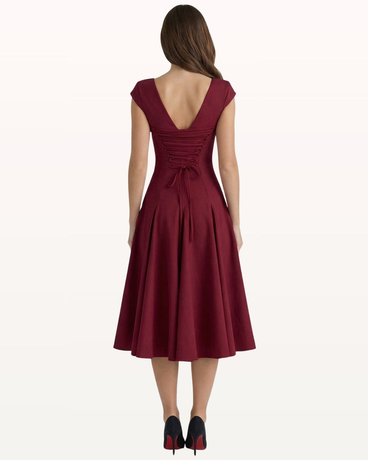 Olivia Classic Square Neck Waist Tie Midi Dress – view 3