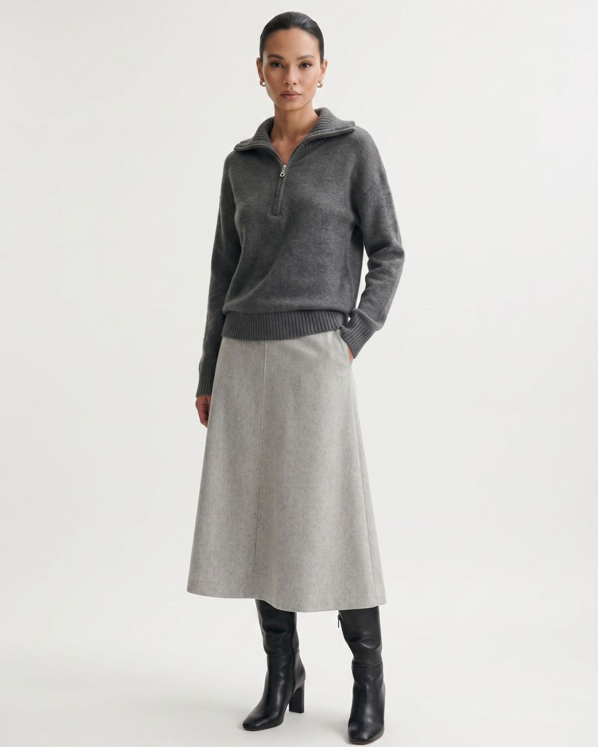 Georgina Pure Cashmere Front Zip Relaxed Pullover Jumper – view 6