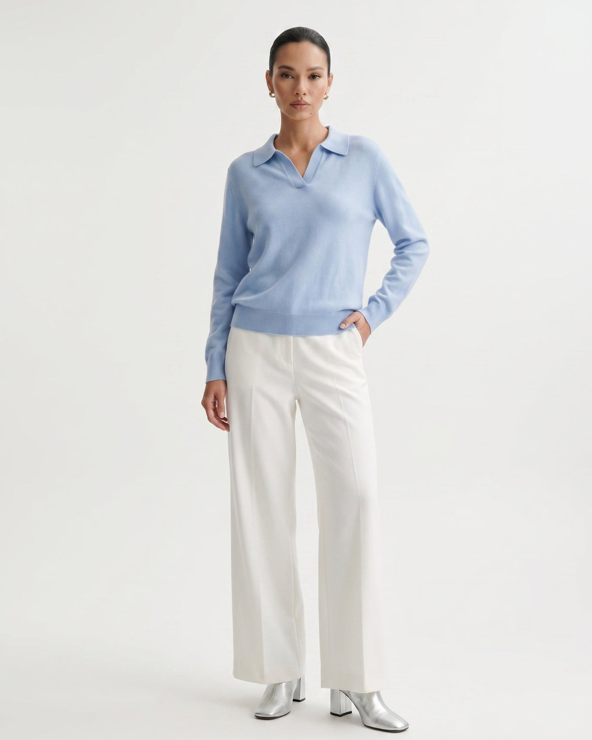 Pure Cashmere Long Sleeve Ribbed Polo Collar Jumper – view 14