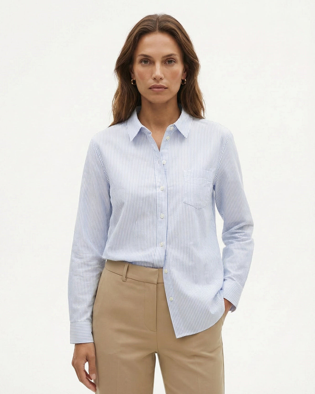 Slim Fit Cotton Oxford Striped Shirt with Point Collar