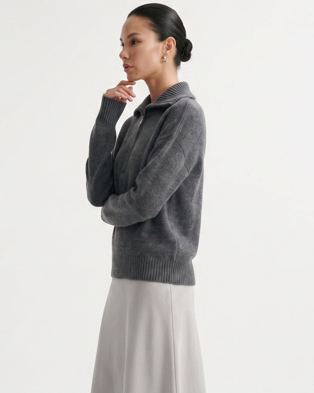 Georgina Pure Cashmere Front Zip Relaxed Pullover Jumper
