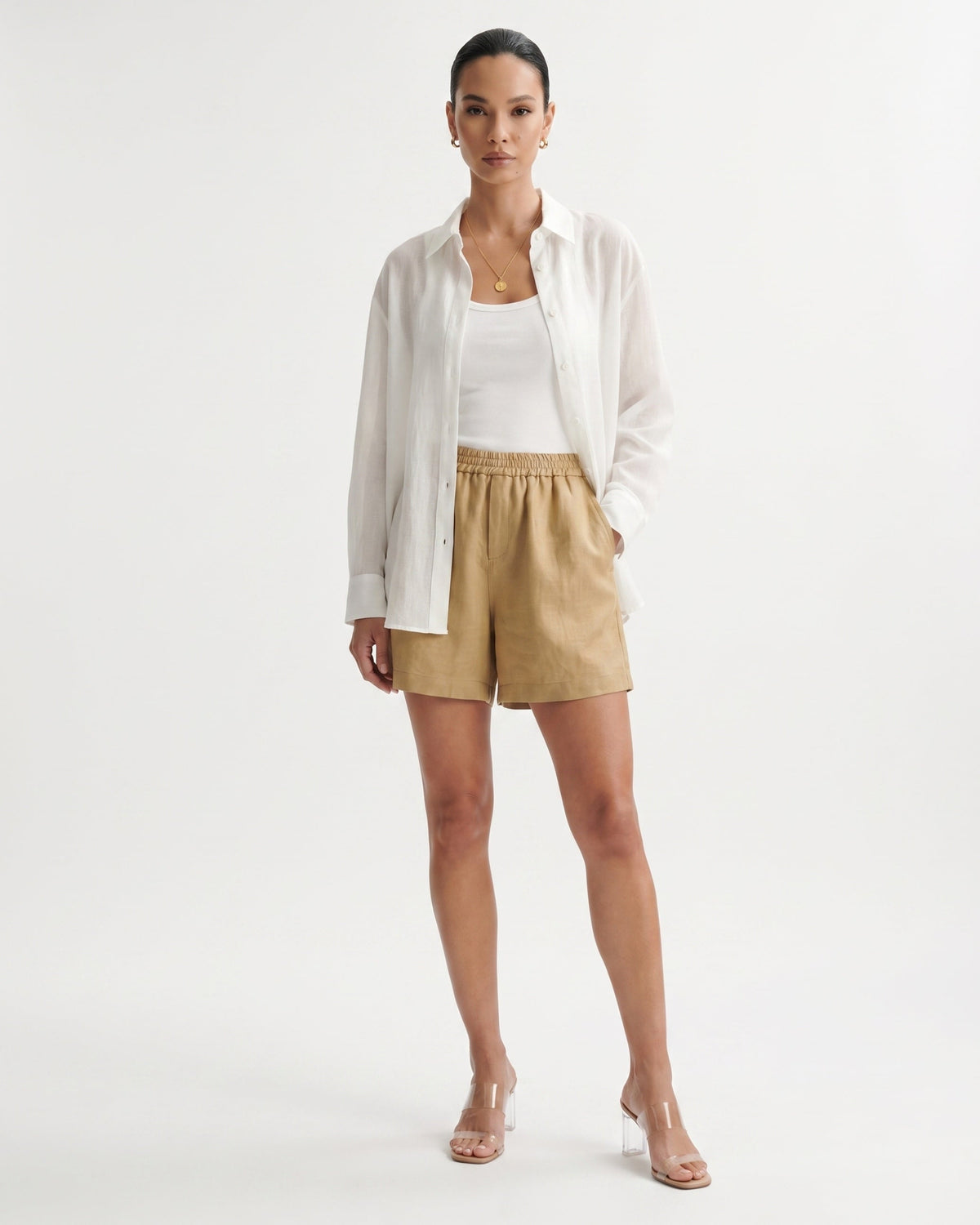 Kiara High Waisted Linen Blend Shorts with Relaxed Leg – view 5