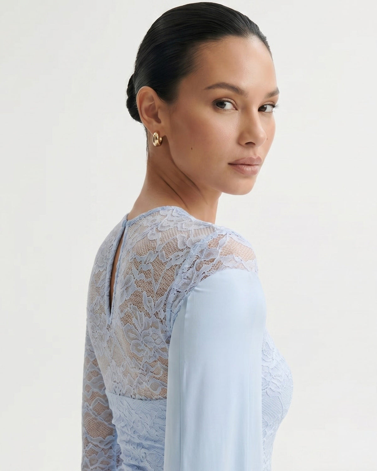 Lace Panelled Stretch Dress with Sheer and Opaque Contrast – view 10
