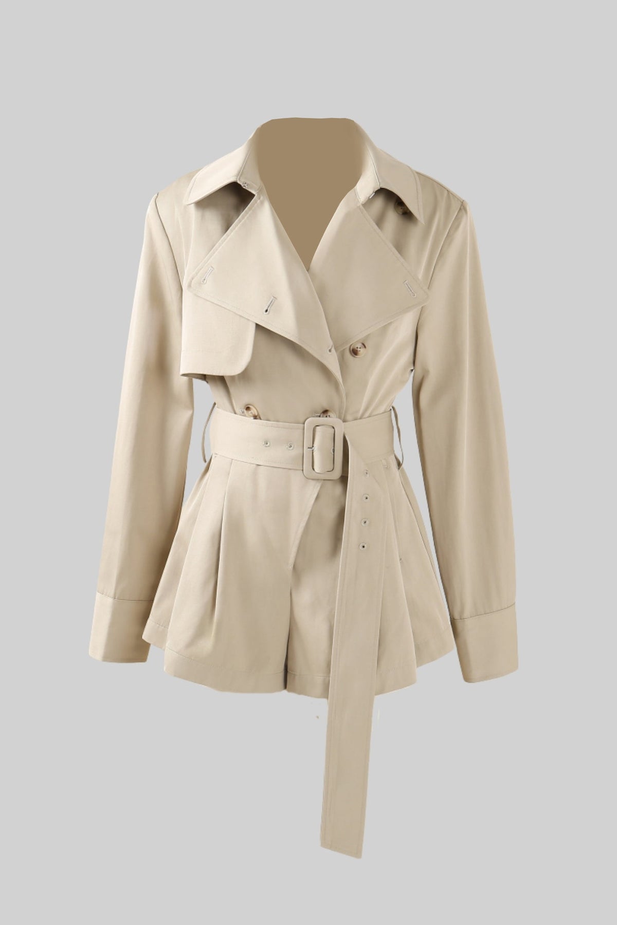 Belted Trench-Style Notched Lapel Jumpsuit – Beige – view 8