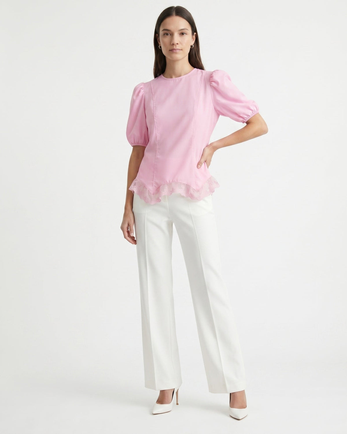 Mia Lace Shirt with Sheer Panels and Tailored Drape