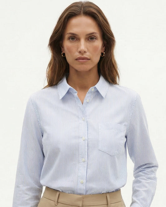 Slim Fit Cotton Oxford Striped Shirt with Point Collar
