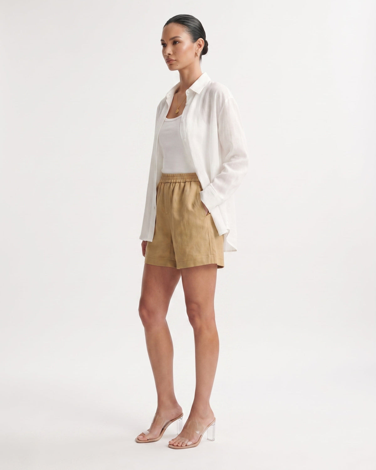 Kiara High Waisted Linen Blend Shorts with Relaxed Leg
