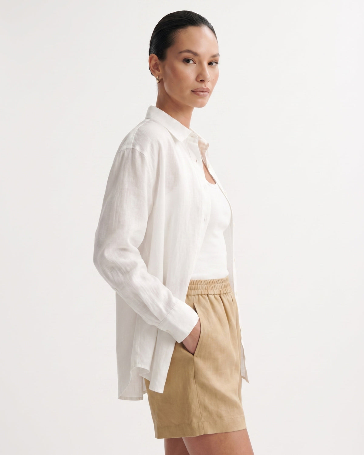 Kiara High Waisted Linen Blend Shorts with Relaxed Leg