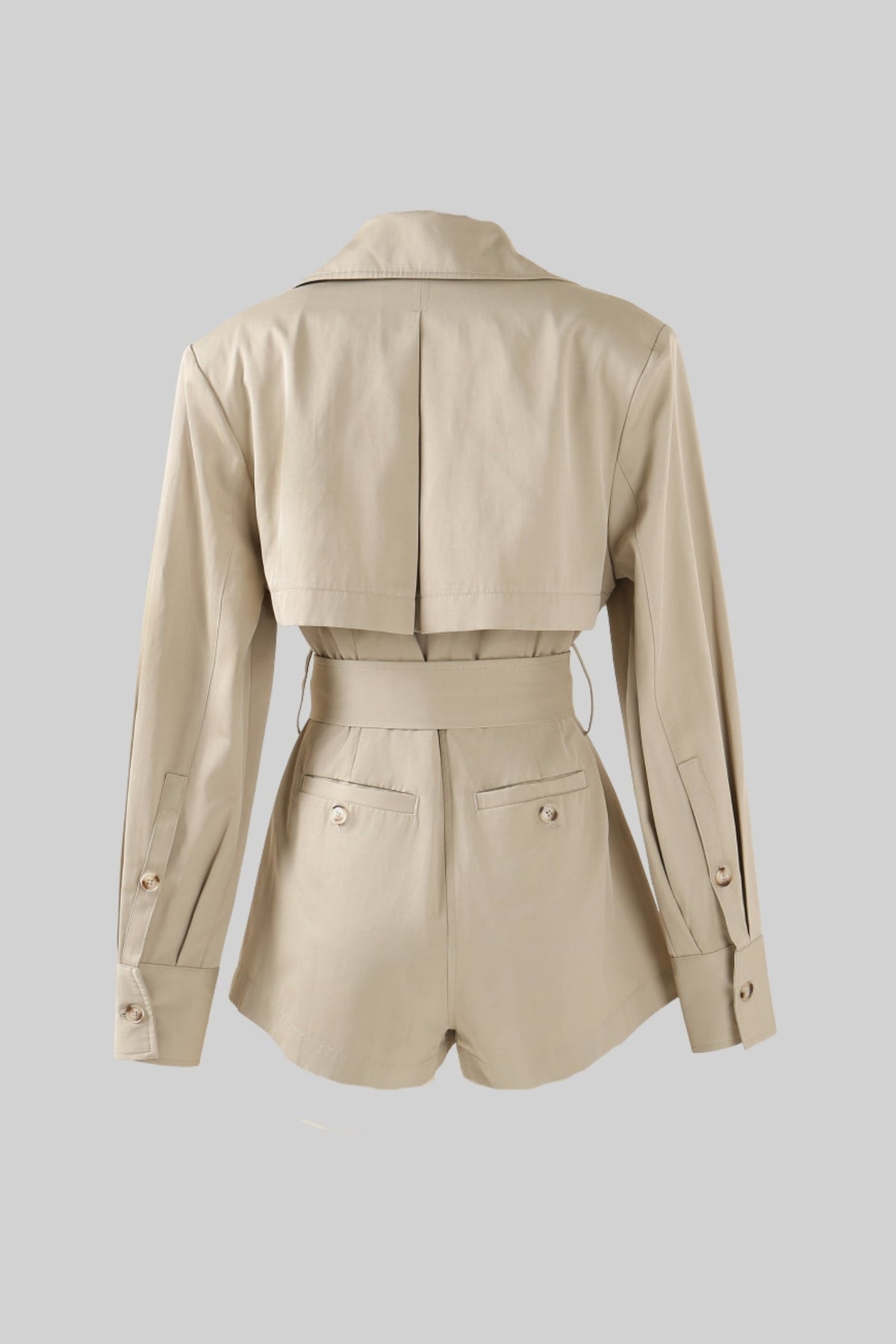 Belted Trench-Style Notched Lapel Jumpsuit – Beige – view 9