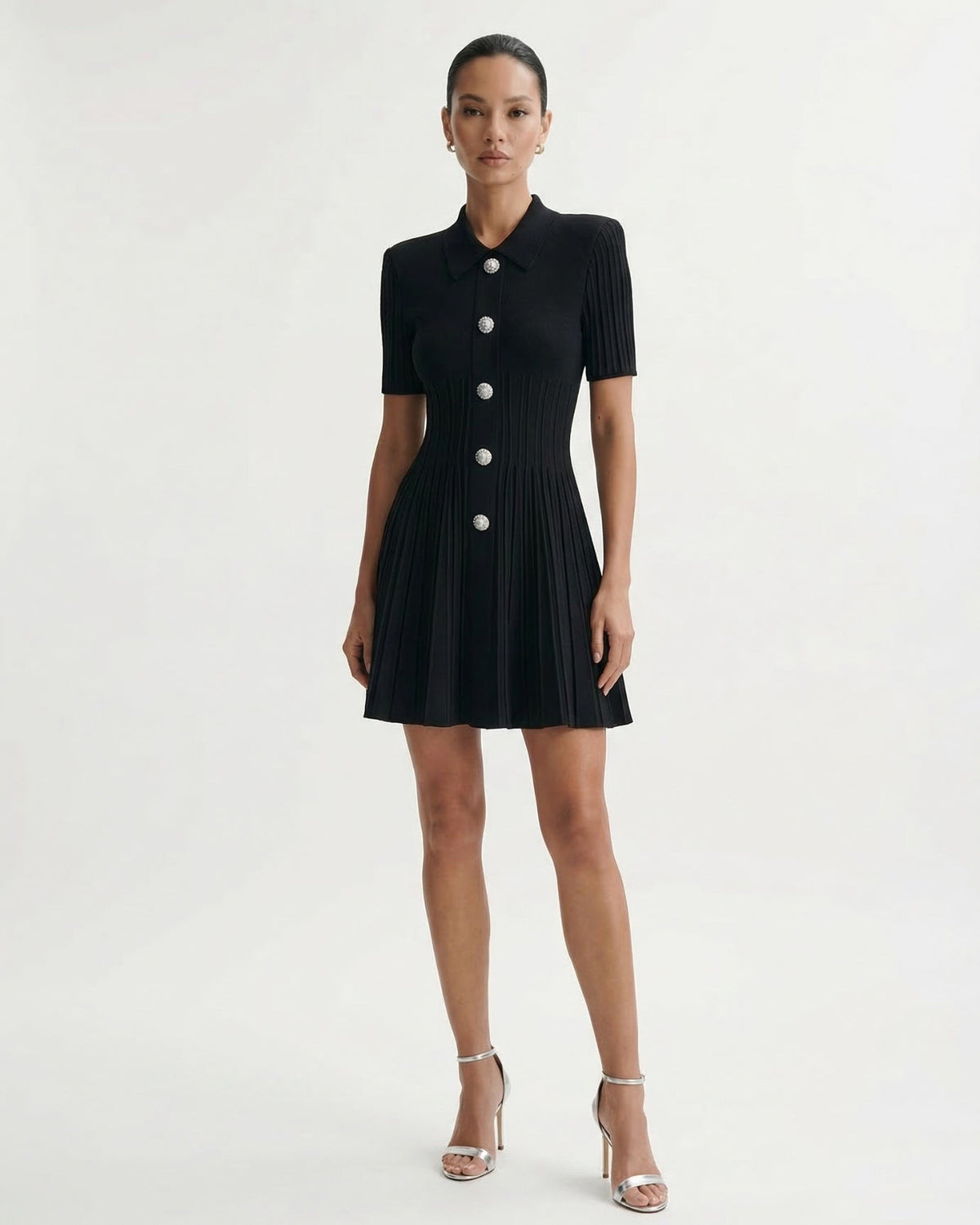 Anna Collared Neckline Body-Contouring Knit Mini Dress – view 8