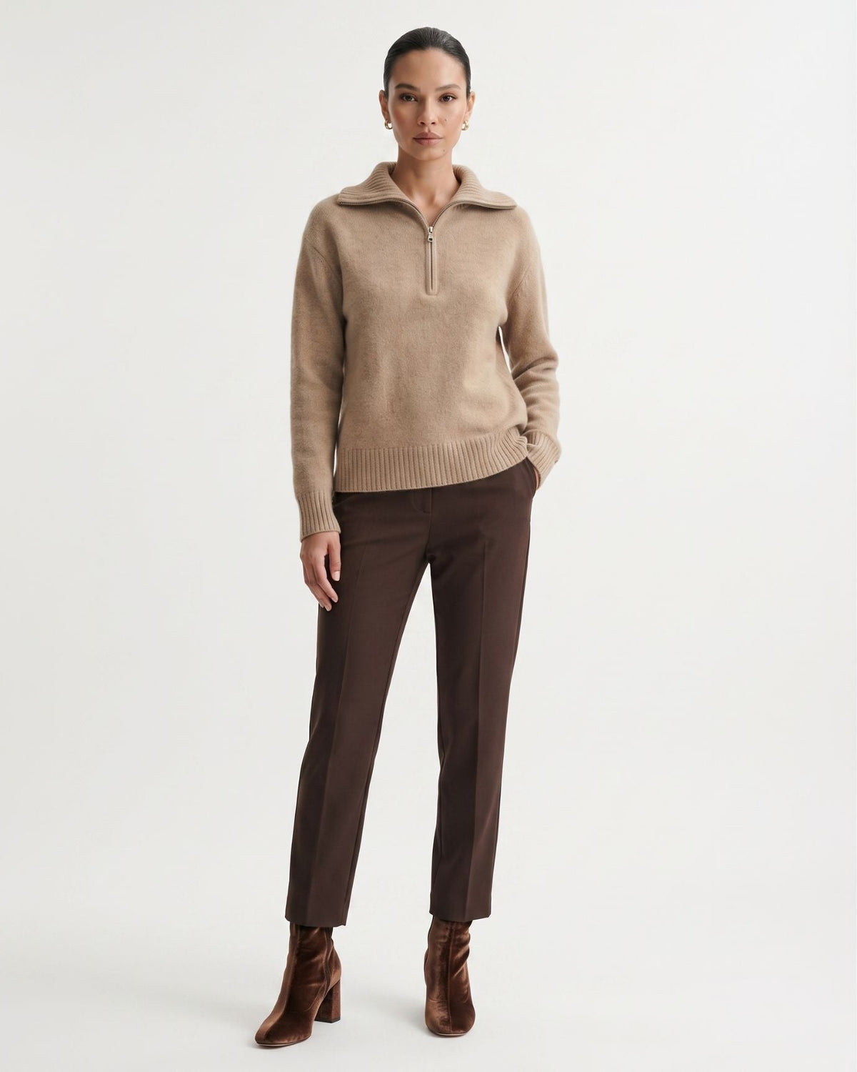 Georgina Pure Cashmere Front Zip Relaxed Pullover Jumper