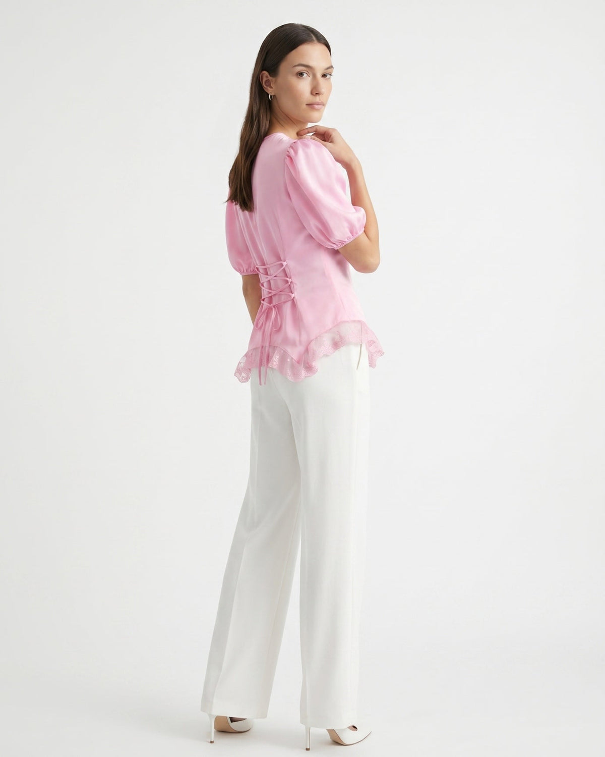 Mia Lace Shirt with Sheer Panels and Tailored Drape – view 4