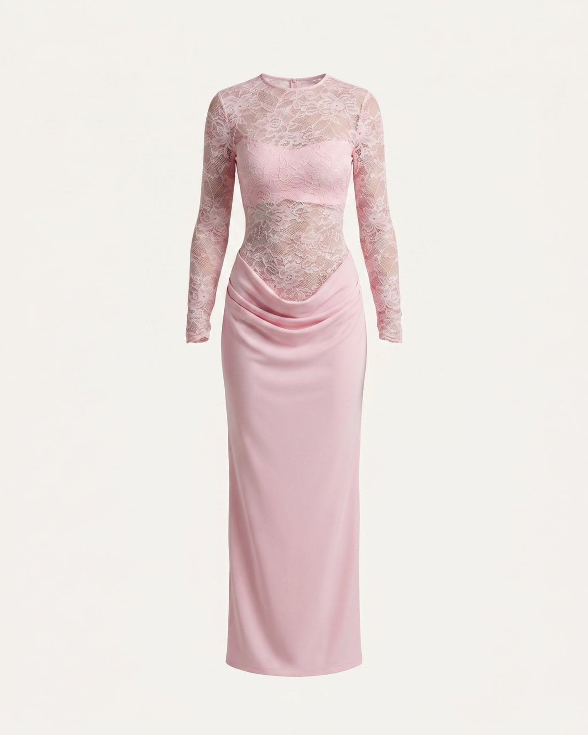 Lace Panelled Stretch Dress with Sheer and Opaque Contrast