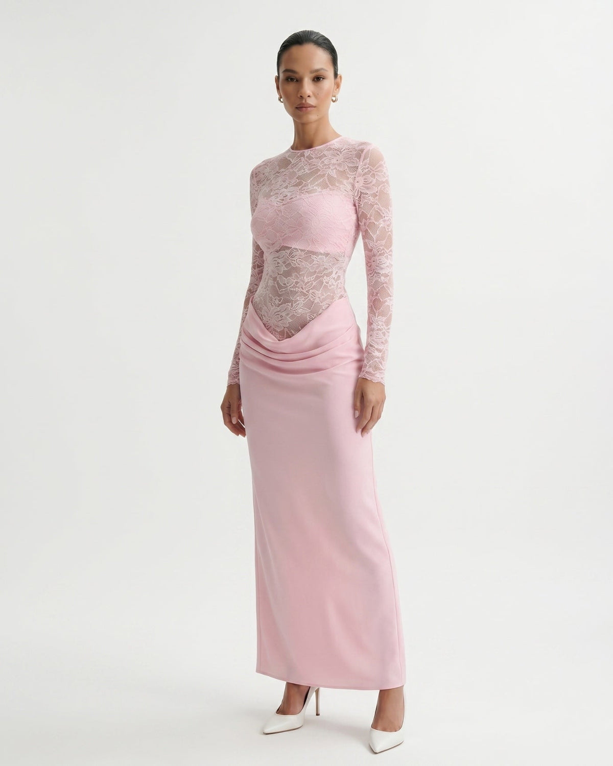 Lace Panelled Stretch Dress with Sheer and Opaque Contrast – view 11