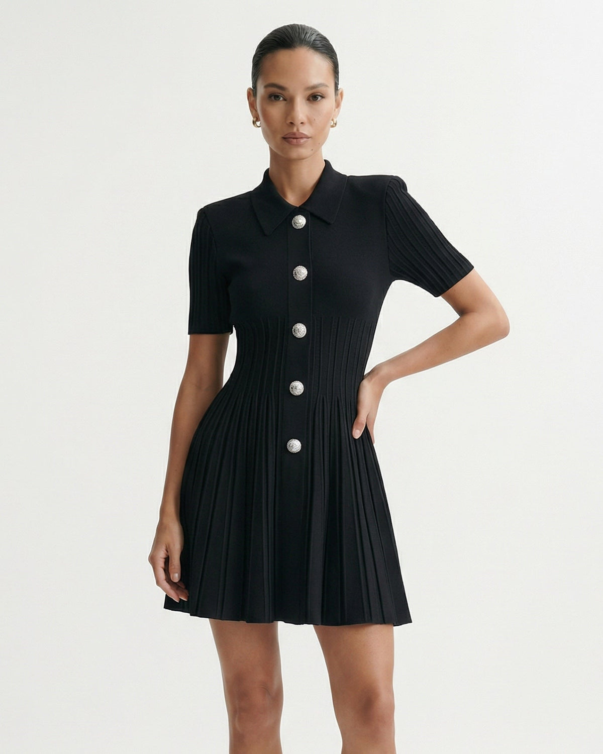Anna Collared Neckline Body-Contouring Knit Mini Dress – view 9
