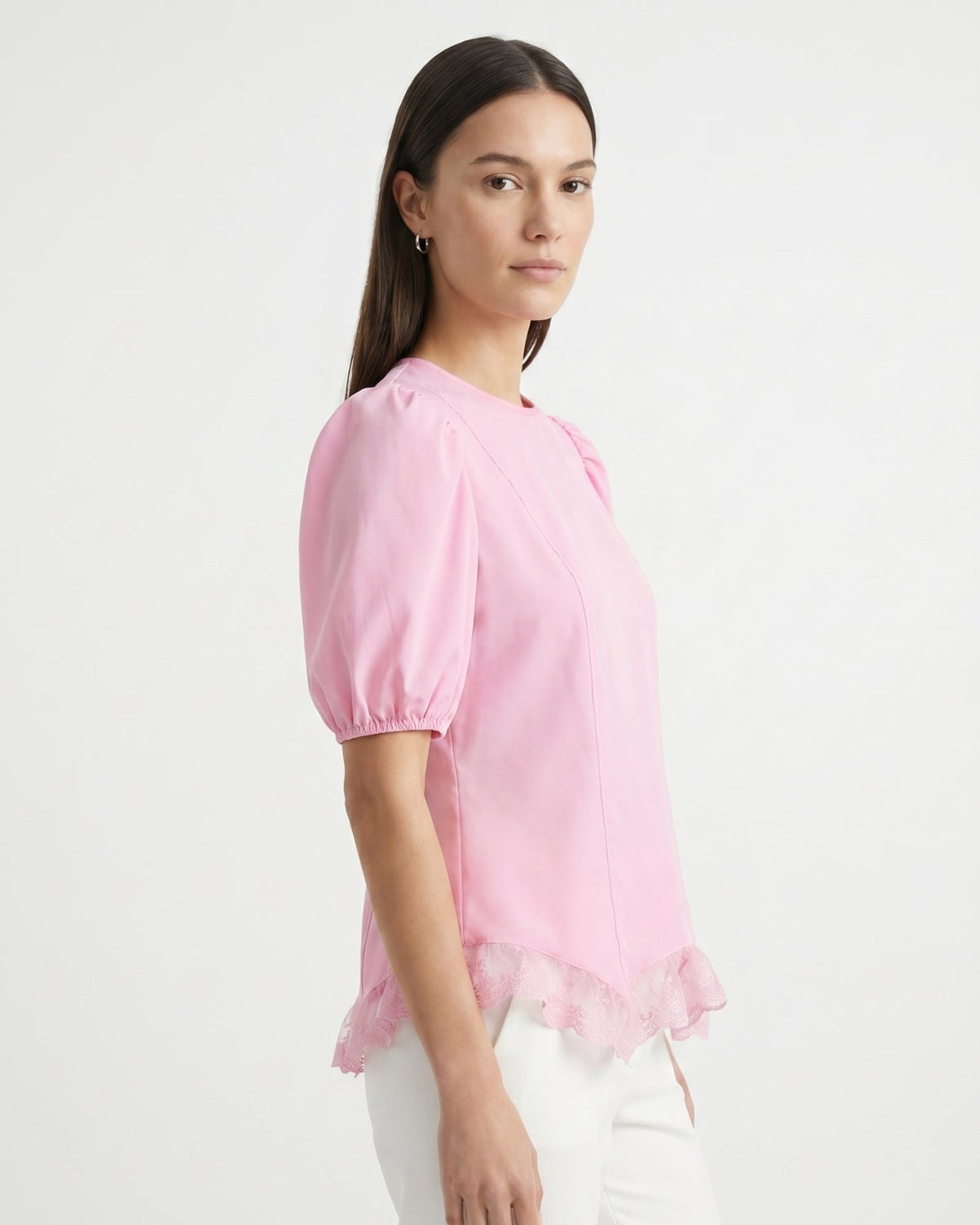 Mia Lace Shirt with Sheer Panels and Tailored Drape