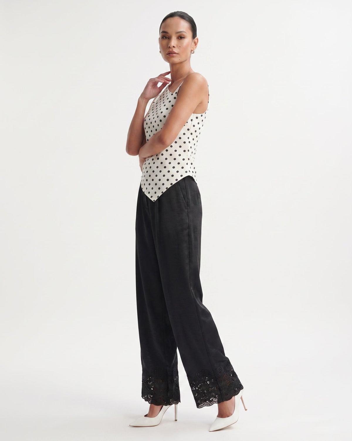 Jenny Embroidered Acetate Satin Wide Leg Trousers