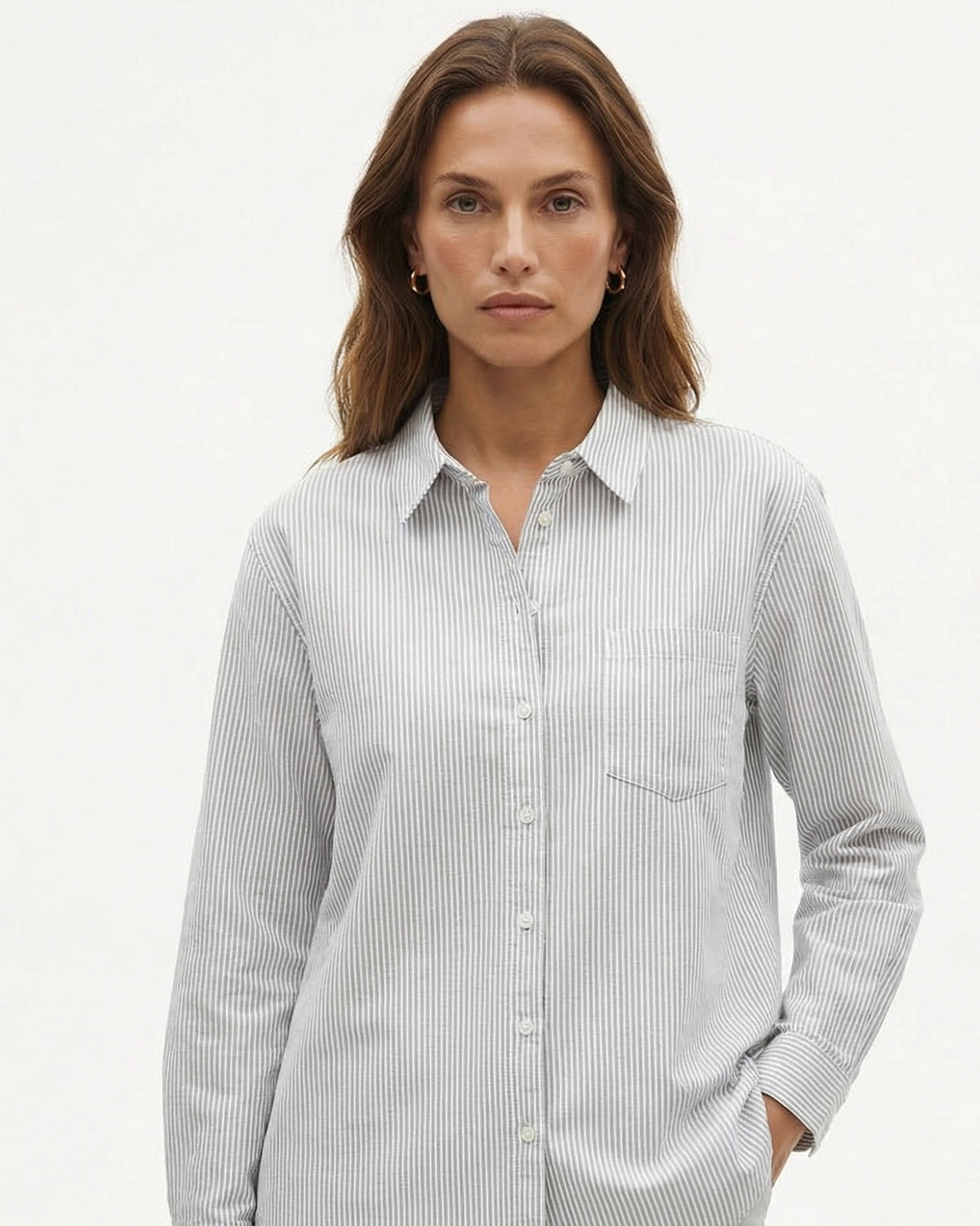 Slim Fit Cotton Oxford Striped Shirt with Point Collar