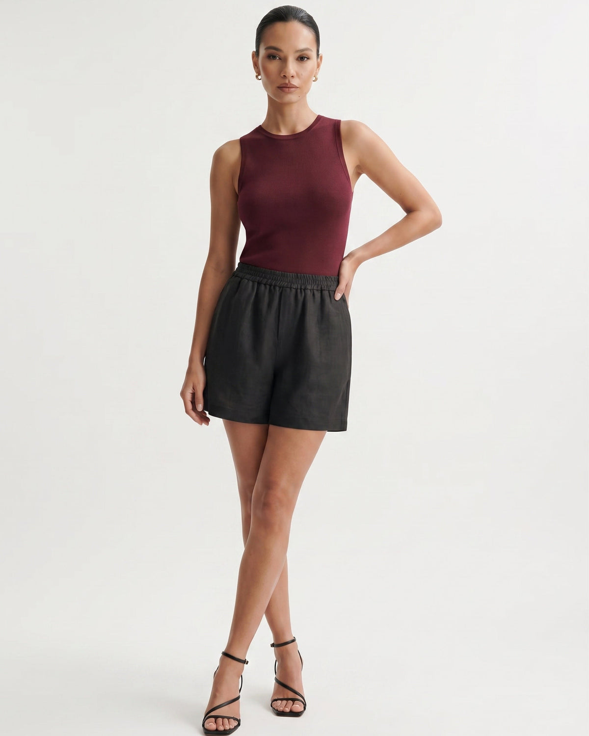 Kiara High Waisted Linen Blend Shorts with Relaxed Leg – view 8