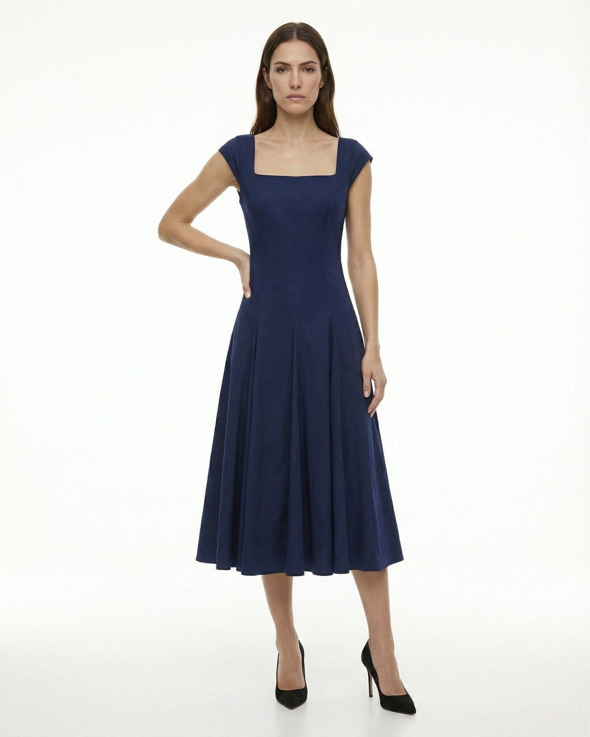 Olivia Classic Square Neck Waist Tie Midi Dress – view 8
