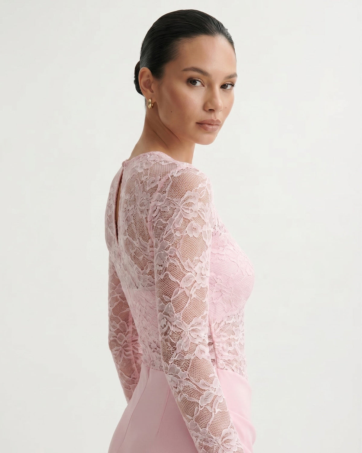 Lace Panelled Stretch Dress with Sheer and Opaque Contrast