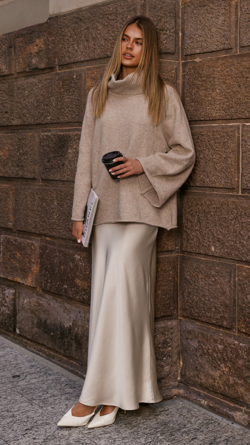 Jacques Ribbed Cowl Neck Wide Sleeve Knit Jumper – Oatmeal – view 17