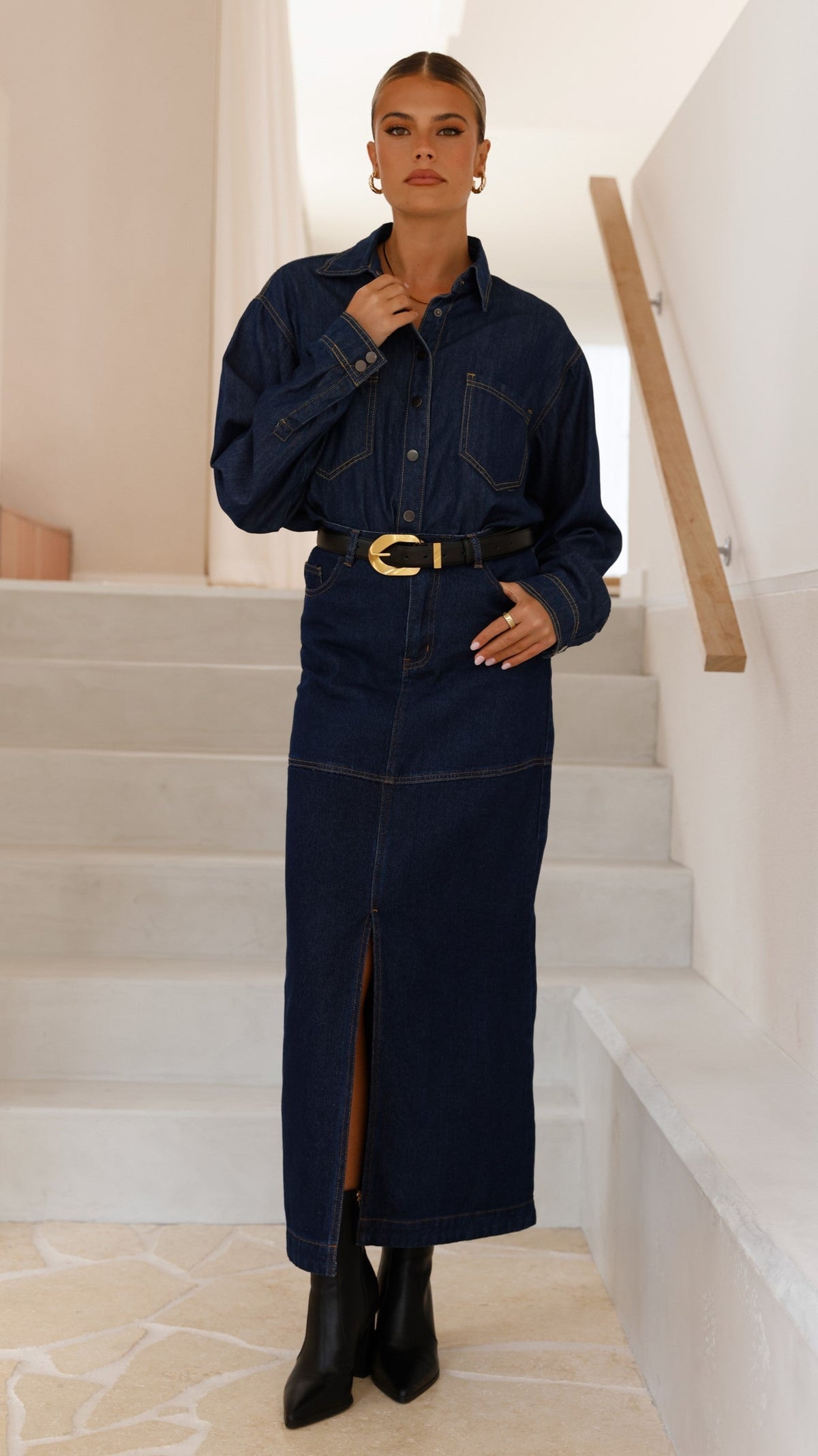 Sylas Collared Non-Stretch Denim Jacket – Indigo – view 9