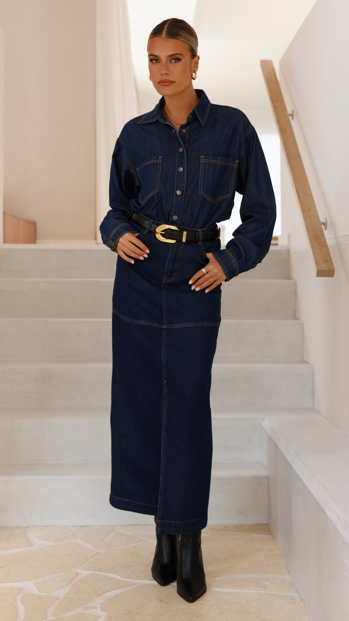 Sylas Collared Non-Stretch Denim Jacket – Indigo – view 16