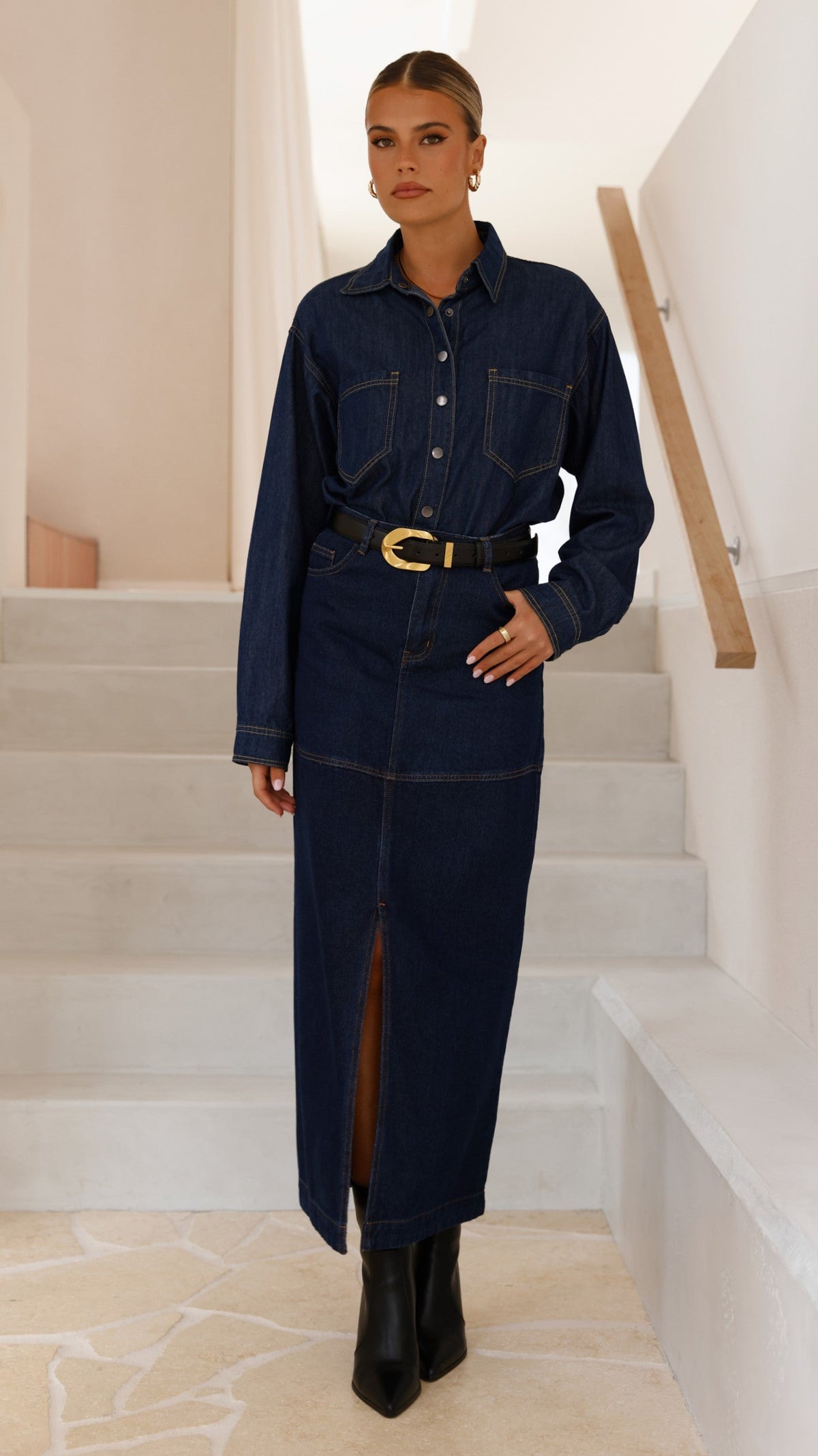 Sylas Collared Non-Stretch Denim Jacket – Indigo – view 17