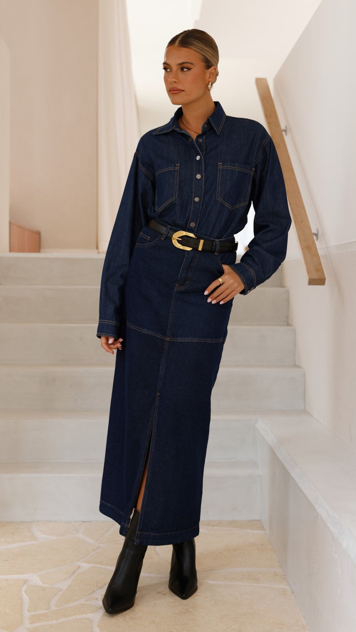 Sylas Collared Non-Stretch Denim Jacket – Indigo – view 4