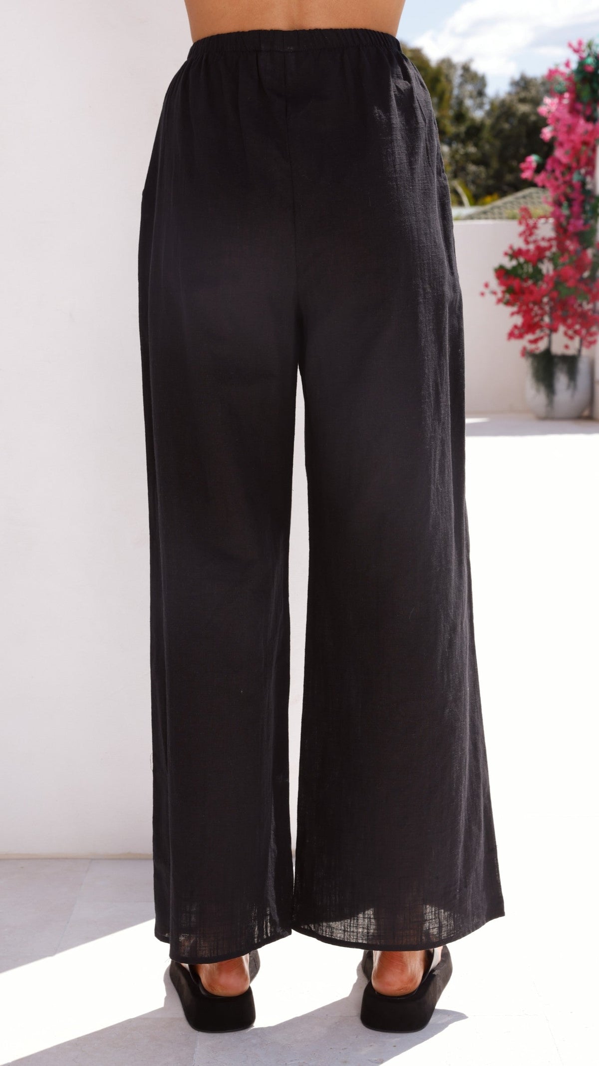 Talia Strapless Tie-Front Linen Blend Top and Wide Leg Trousers Set – Black – view 8