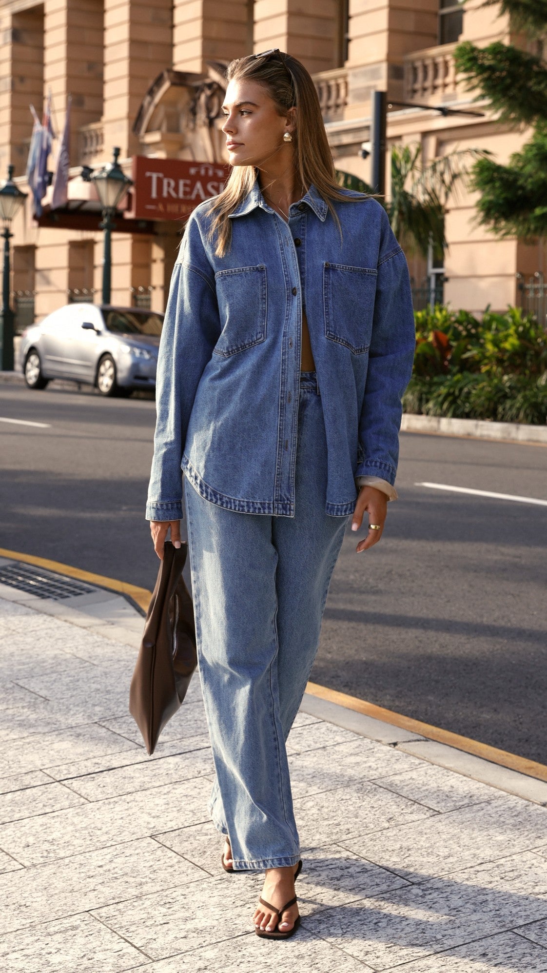 Zaeli Straight Leg Jeans with Tobacco Stitching – Mid Blue – view 13