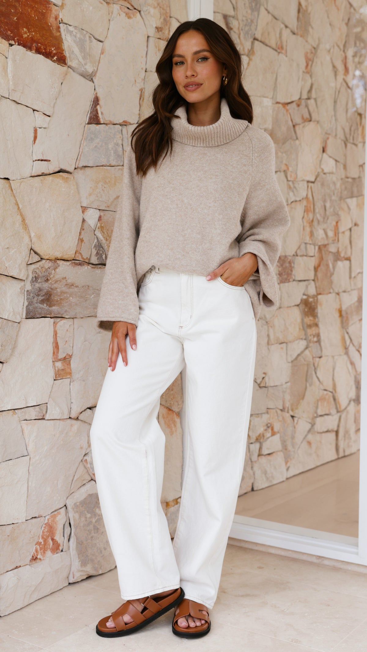 Jacques Ribbed Cowl Neck Wide Sleeve Knit Jumper – Oatmeal – view 9