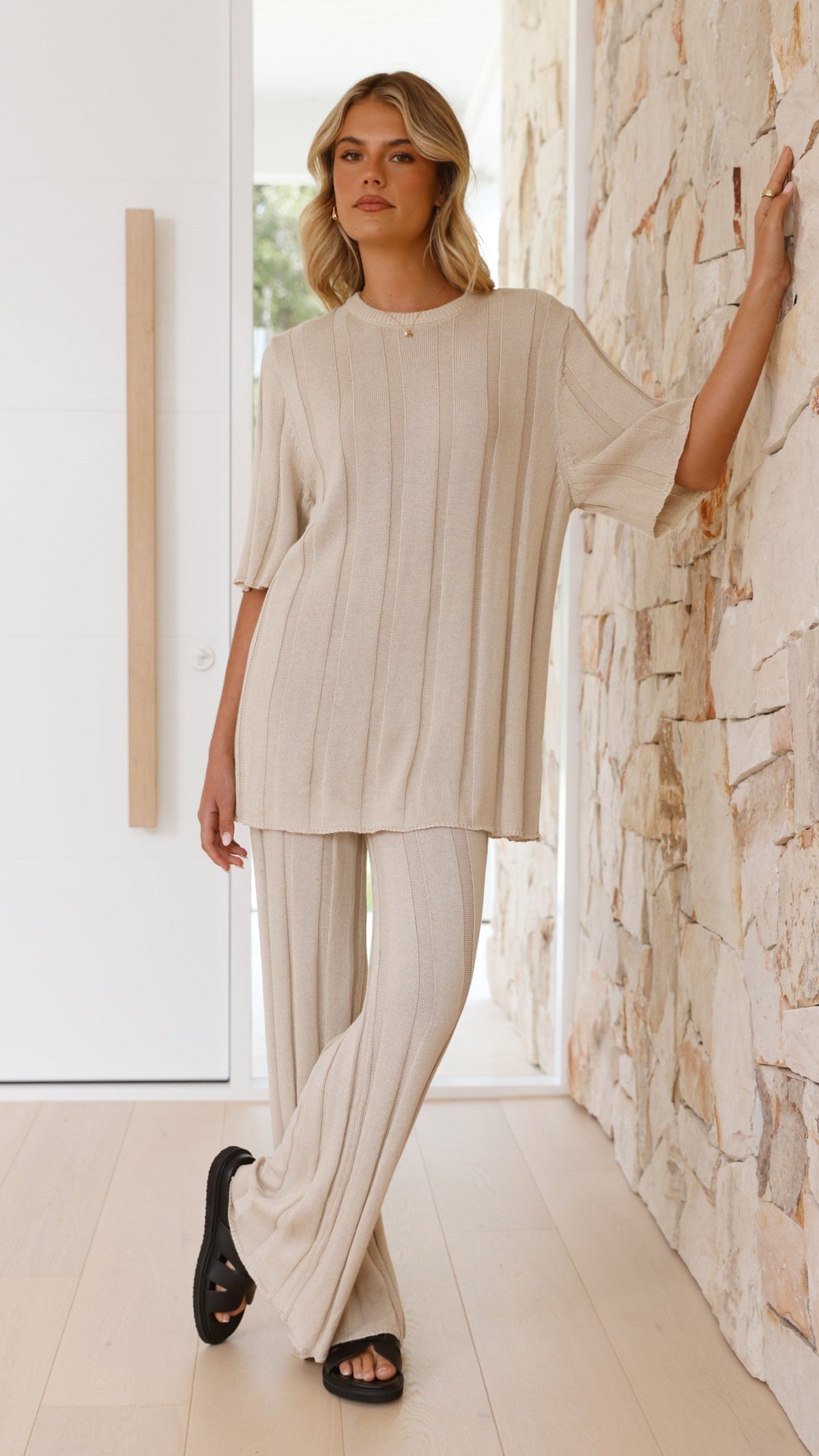 Bayu Relaxed Fit Longline Ribbed Knit Top – Cream