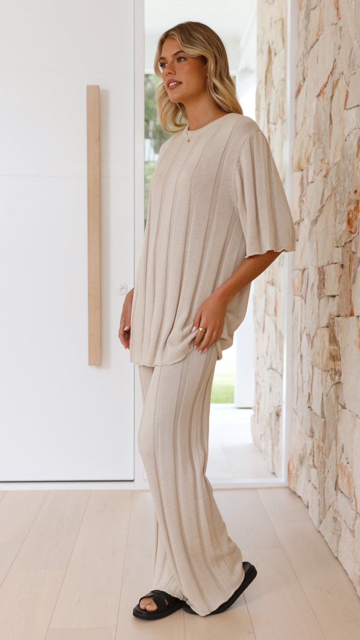 Bayu Relaxed Fit Longline Ribbed Knit Top – Cream – view 4