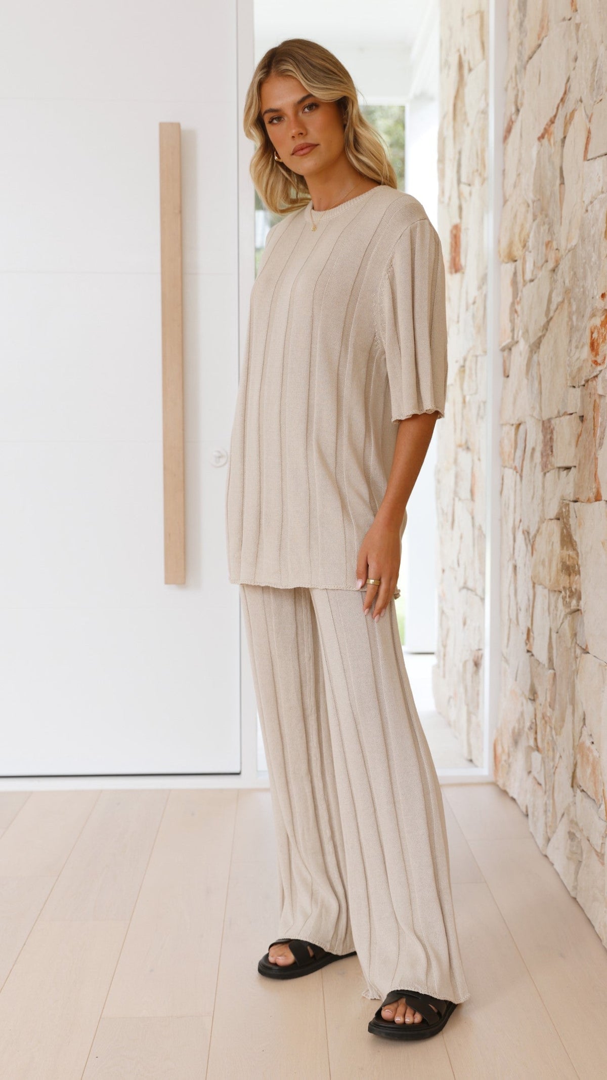 Bayu Relaxed Fit Longline Ribbed Knit Top – Cream
