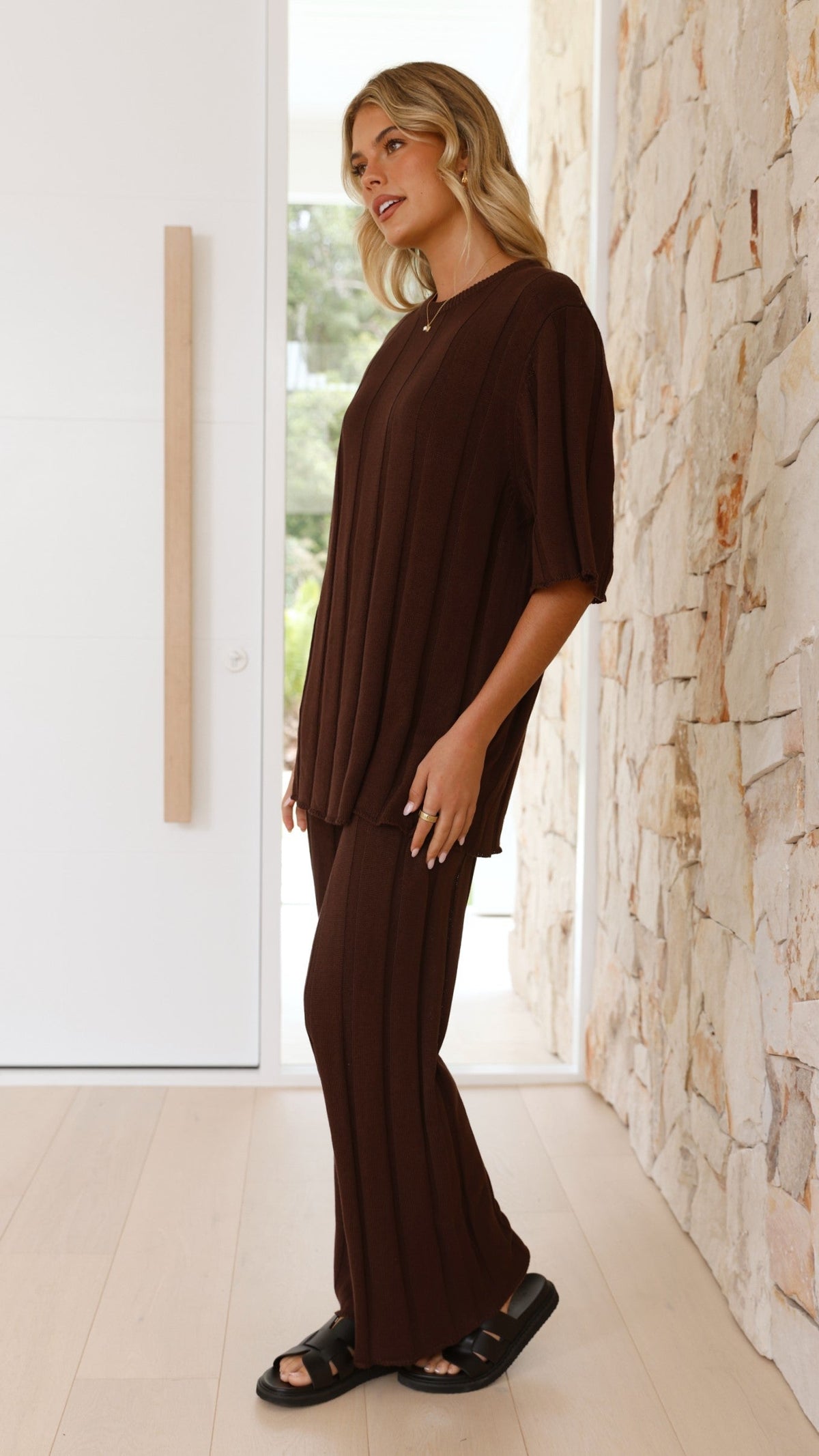 Bayu Relaxed Fit Longline Ribbed Knit Top – Brown – view 14