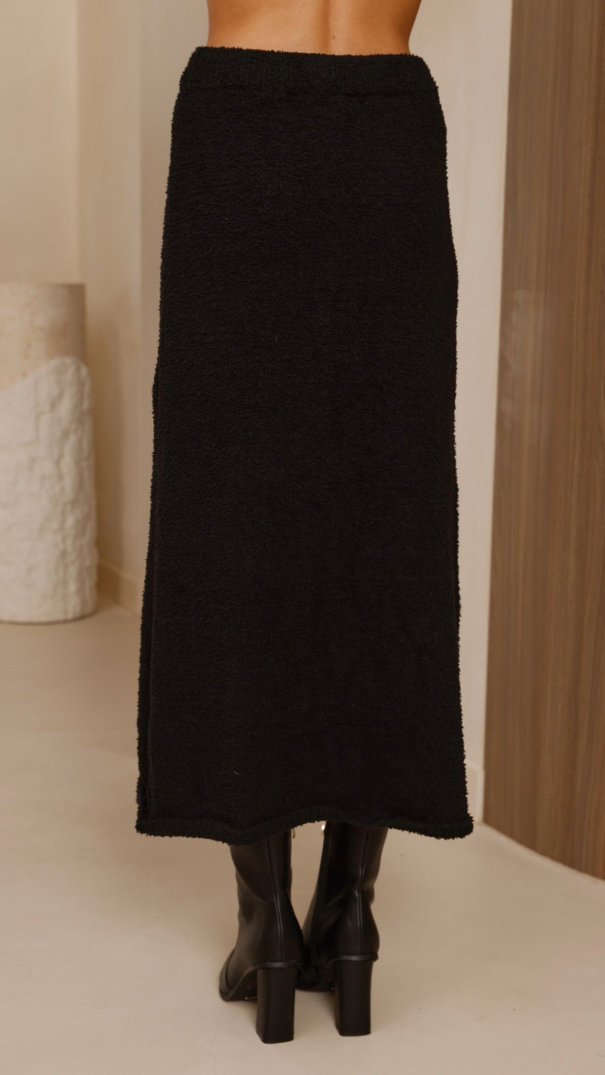 Cohen Elasticated Waist A-Line Knit Midi Skirt – Black – view 3