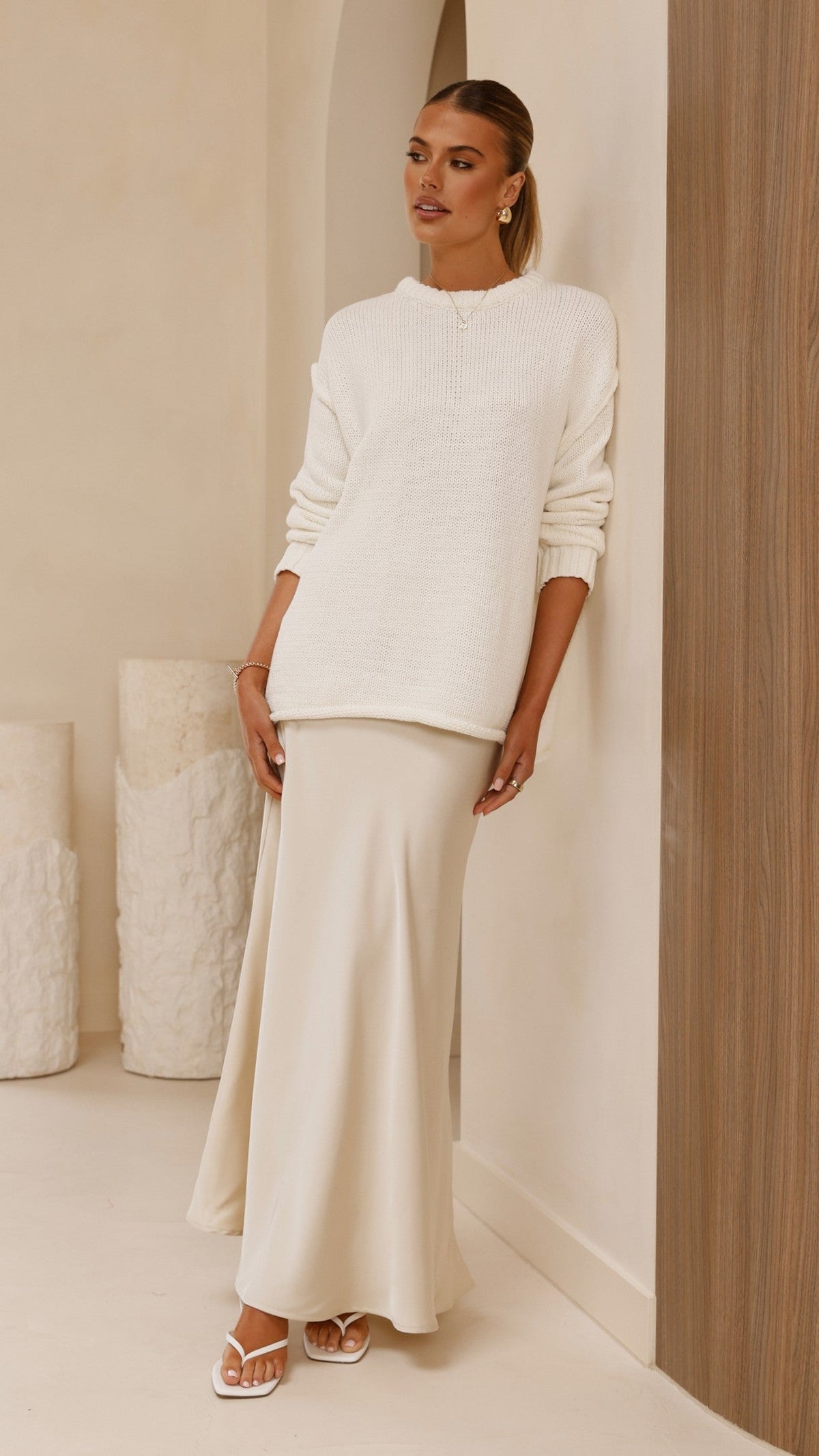 Delvine Oversized Thick Knit Lettuce Hem Jumper – Cream