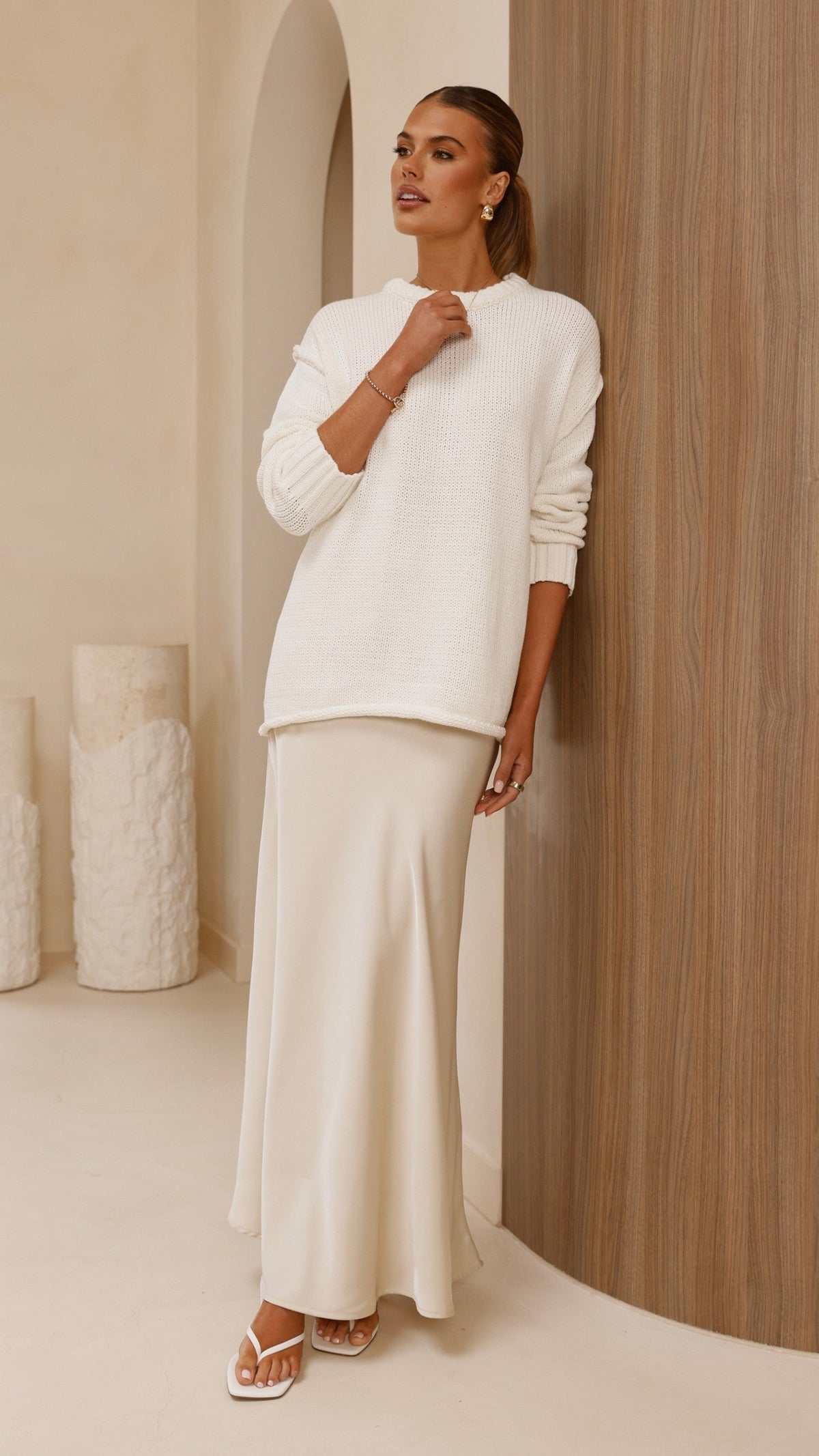 Delvine Oversized Thick Knit Lettuce Hem Jumper – Cream