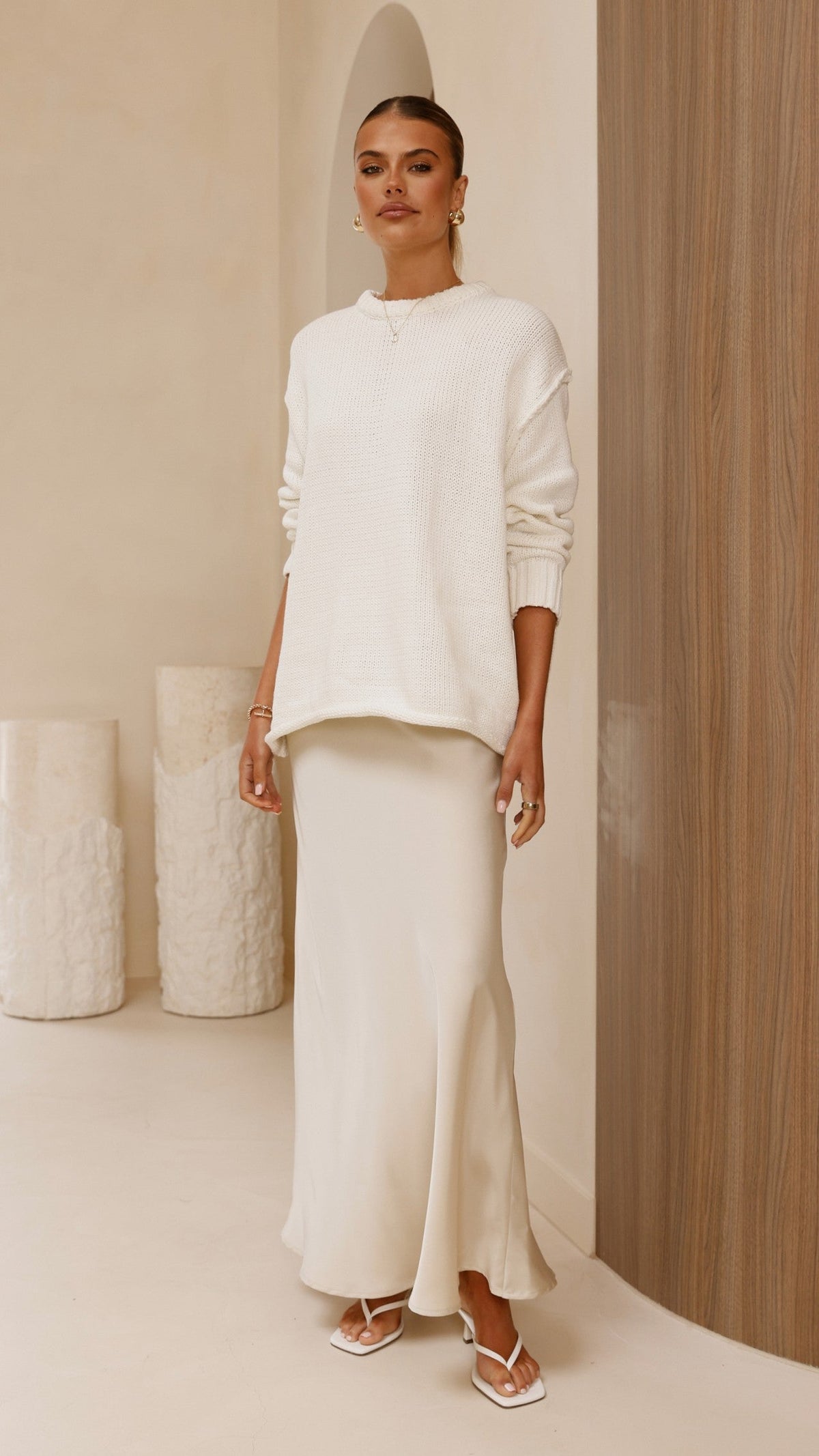 Delvine Oversized Thick Knit Lettuce Hem Jumper – Cream