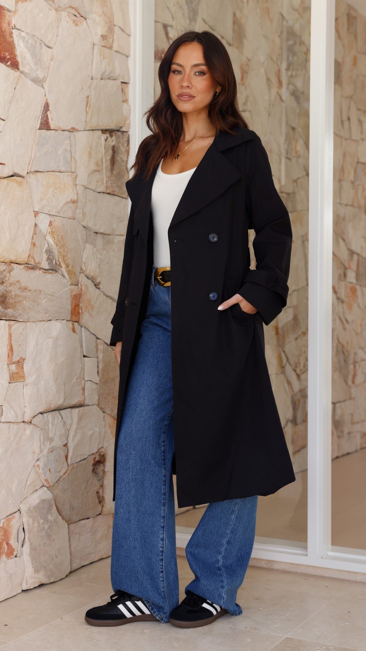 Byron Oversized Longline Cotton Trench Coat with Waist Tie – Black – view 25