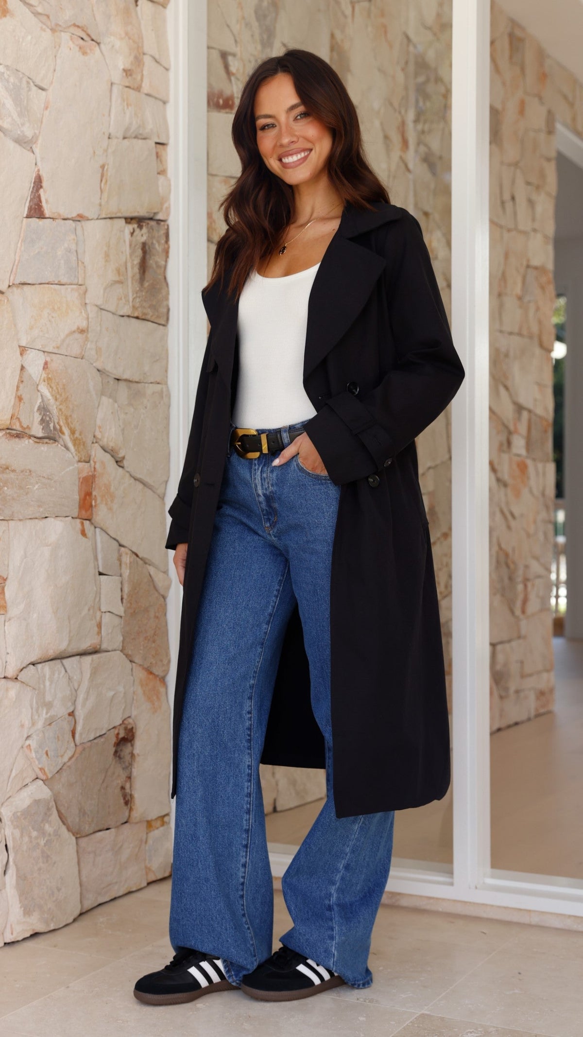 Byron Oversized Longline Cotton Trench Coat with Waist Tie – Black