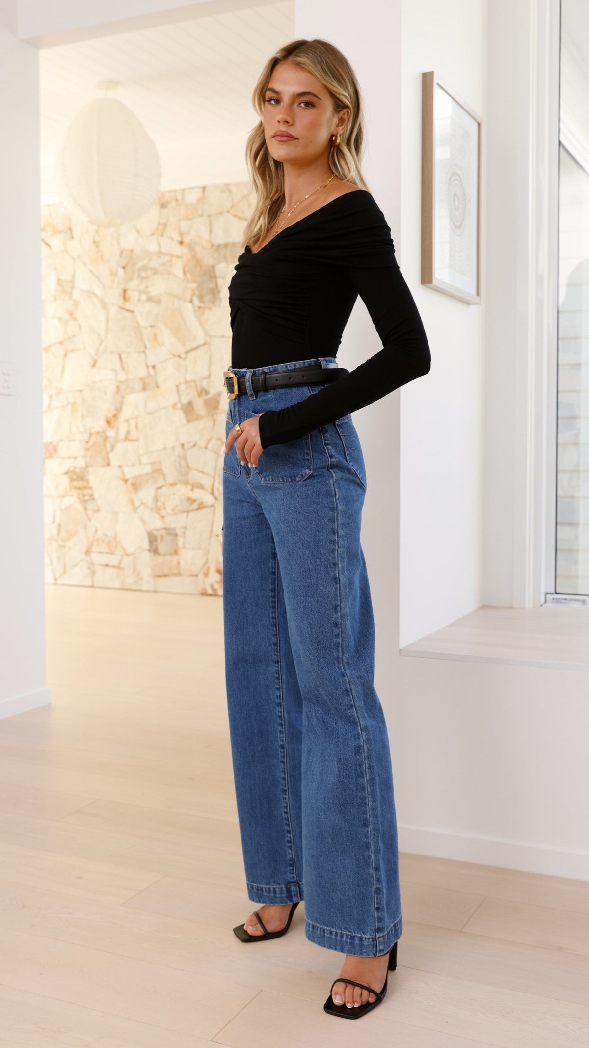 Sandrine Off Shoulder Long Sleeve Crossover Bodysuit – Black – view 14