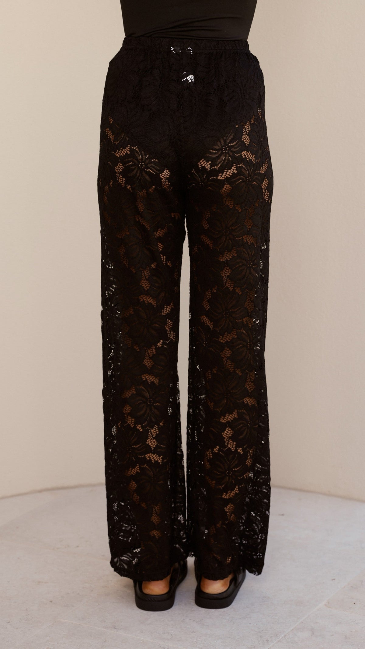 Azura V Neck Shirt and Sheer Lace Trousers Set – Black – view 7