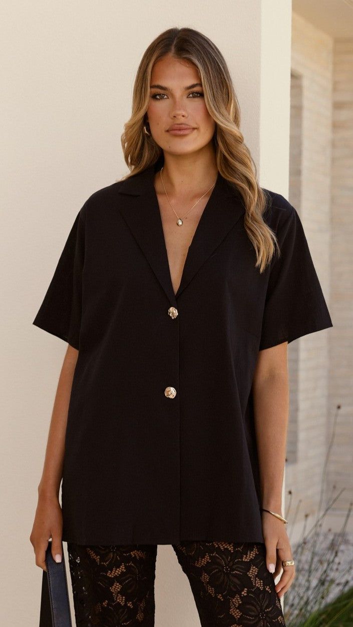 Azura V Neck Shirt and Sheer Lace Trousers Set – Black – view 10